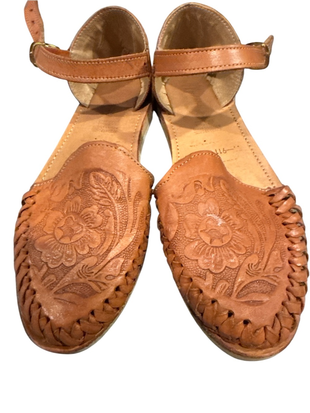 Women's Tan Leather Floral Huarache Sandals, size:8